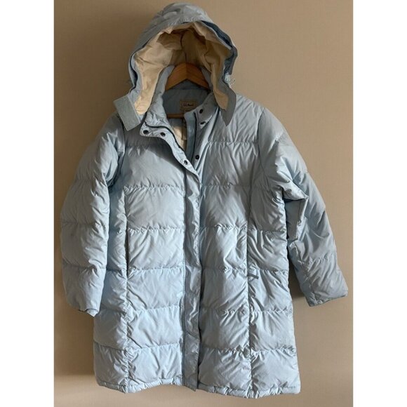 LL Bean Ultrawarm Outerwear Goose Down 3/4 Length Coat Light Blue Women's XL - Picture 1 of 11
